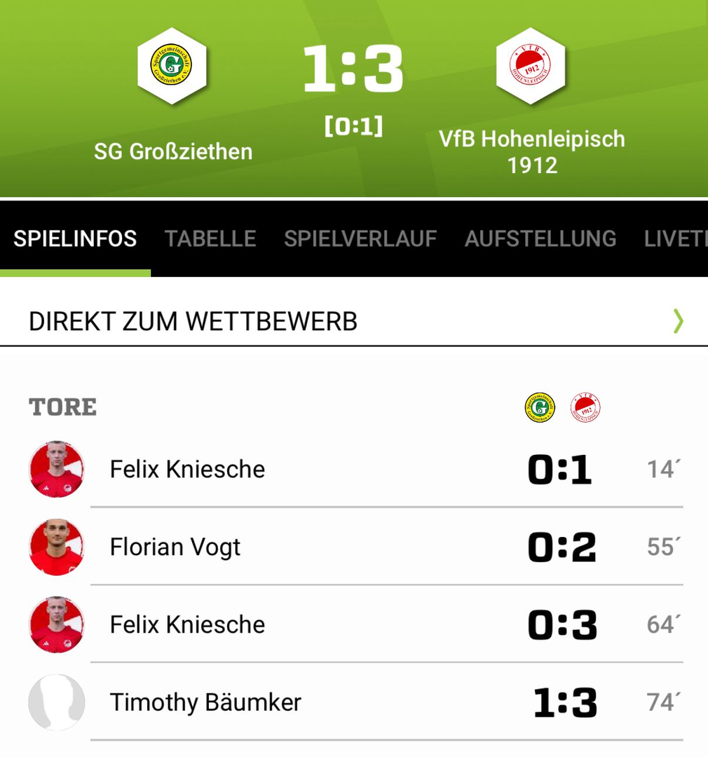 SG Großziethen - VfB Hohenleipisch 1912 1:3 (0:1)