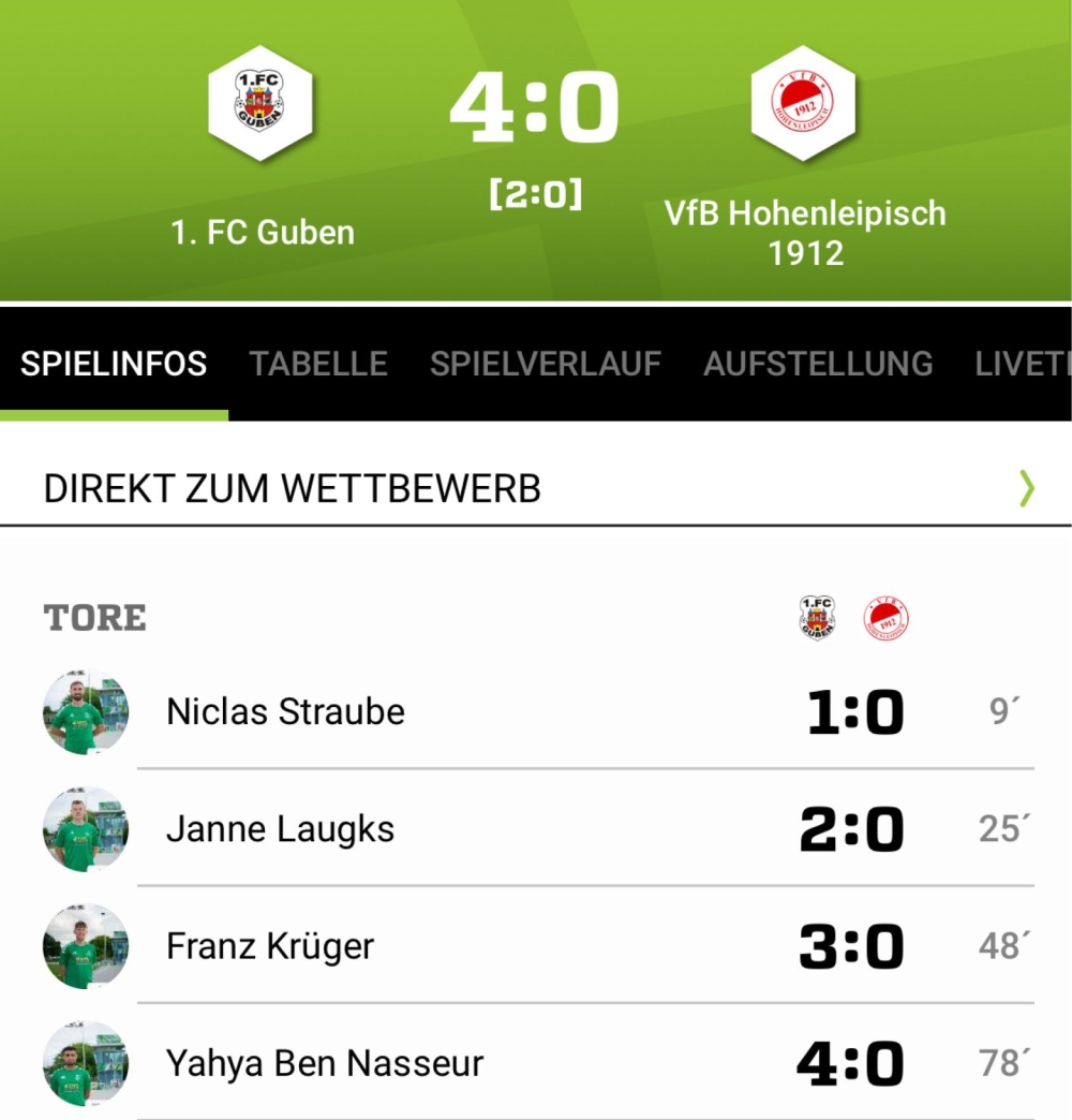 1. FC Guben - VfB Hohenleipisch 1912  4:0 (2:0) 